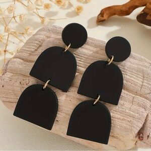 Black Acrylic Stainless Steel Earrings